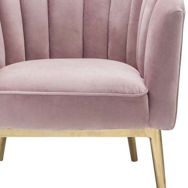 Homeroots 31" Pink And Copper Velvet Tufted Barrel Chair   347308