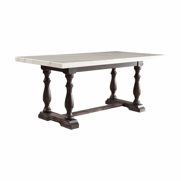Homeroots 38" White And Gray Marble And Solid Wood Trestle Base Dining Table  Wood 347309