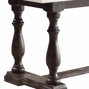 HomeRoots 72" Stunning White Marble and Gray Solid Wood Trestle Dining Table - Seats 6, Modern Elegance! 347309