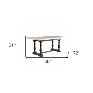 Homeroots 38" White And Gray Marble And Solid Wood Trestle Base Dining Table  Wood 347309