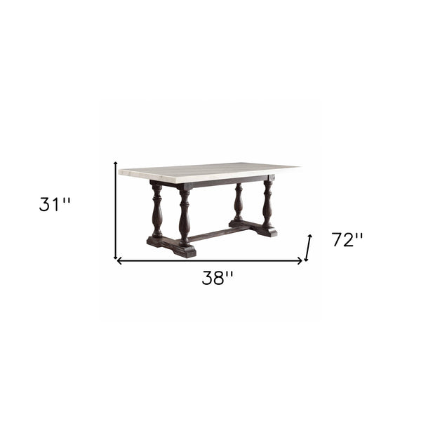 Homeroots 38" White And Gray Marble And Solid Wood Trestle Base Dining Table  Wood 347309