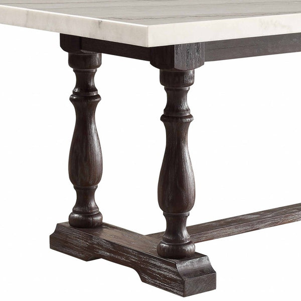 Homeroots 38" White And Gray Marble And Solid Wood Trestle Base Dining Table  Wood 347309