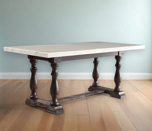 Homeroots 38" White And Gray Marble And Solid Wood Trestle Base Dining Table  Wood 347309