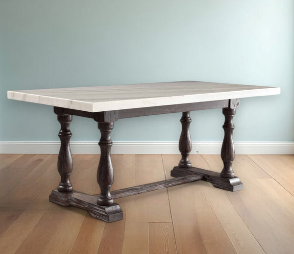Homeroots 38" White And Gray Marble And Solid Wood Trestle Base Dining Table  Wood 347309