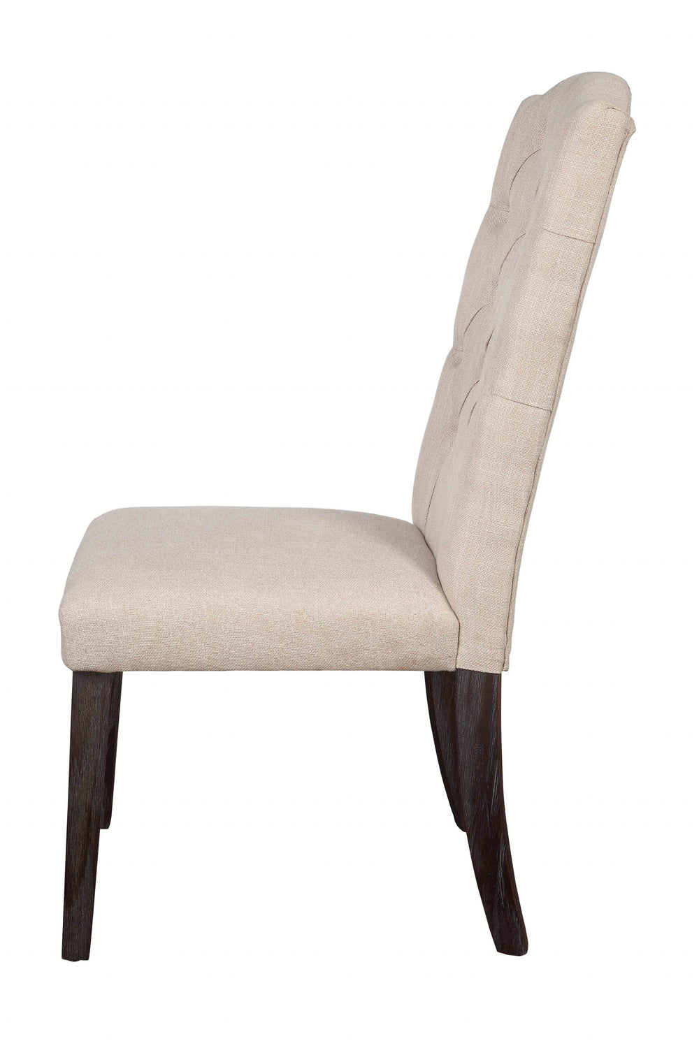 Homeroots Set Of Two Tufted Beige And Espresso Upholstered Linen Dining Side Chairs  Wood 347310
