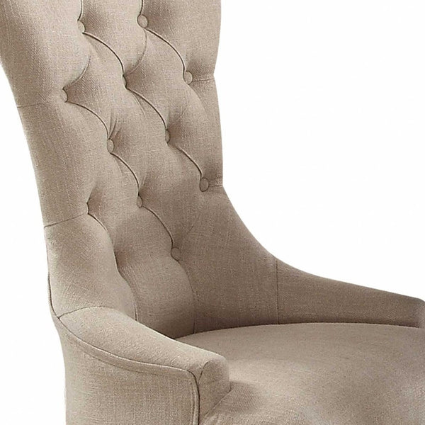 Homeroots Set Of Two 28" Beige And Brown Linen Tufted Parsons Chair   347311