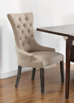 Homeroots Set Of Two 28" Beige And Brown Linen Tufted Parsons Chair   347311