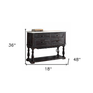 Homeroots 18" X 48" X 36" White Marble Weathered Espresso Wood Server   347312