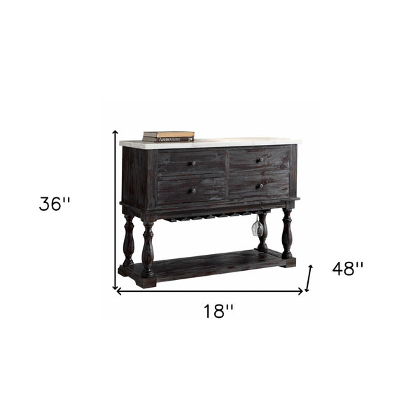 Homeroots 18" X 48" X 36" White Marble Weathered Espresso Wood Server   347312