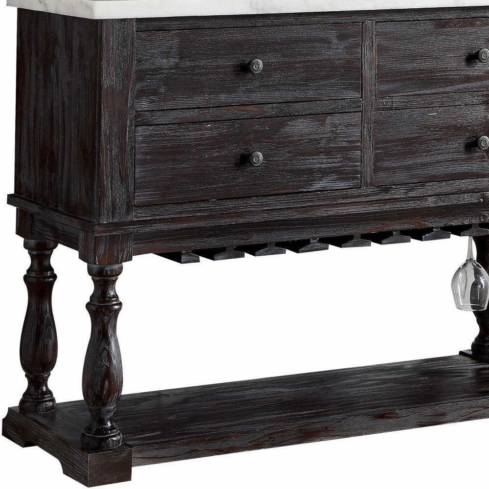 Homeroots 18" X 48" X 36" White Marble Weathered Espresso Wood Server   347312