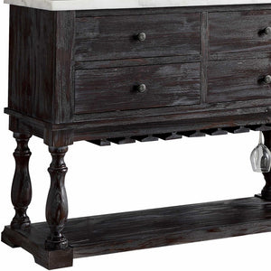 Homeroots 18" X 48" X 36" White Marble Weathered Espresso Wood Server   347312