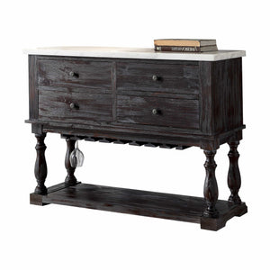 Homeroots 18" X 48" X 36" White Marble Weathered Espresso Wood Server   347312