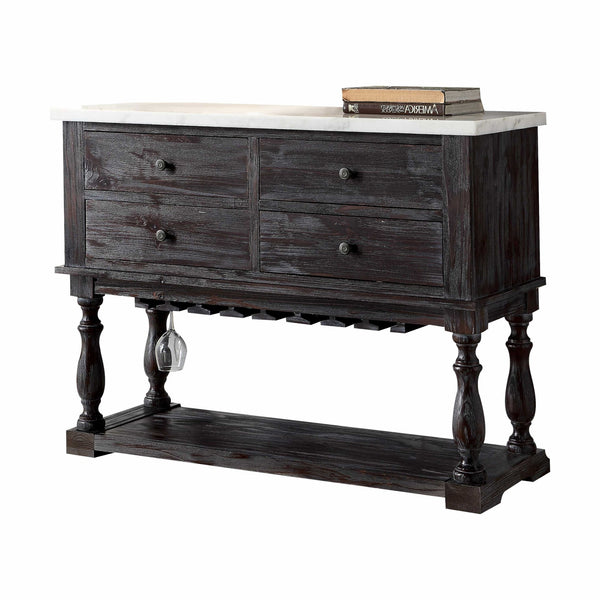 Homeroots 18" X 48" X 36" White Marble Weathered Espresso Wood Server   347312