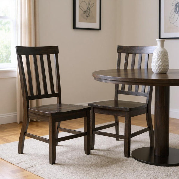 HomeRoots Set of Two Rustic Brown Wood Ladder Back Dining Chairs - Versatile, Vintage Style Accent Seating 347315