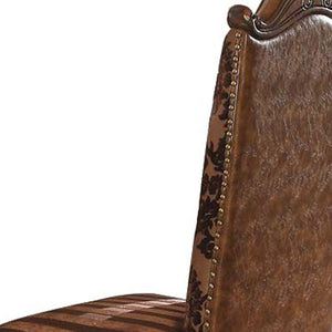 Homeroots Set Of Two Brown Upholstered Faux Leather Queen Anne Back Dining Side Chairs  Wood 347316