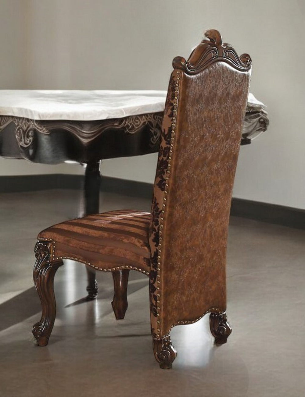 Homeroots Set Of Two Brown Upholstered Faux Leather Queen Anne Back Dining Side Chairs  Wood 347316