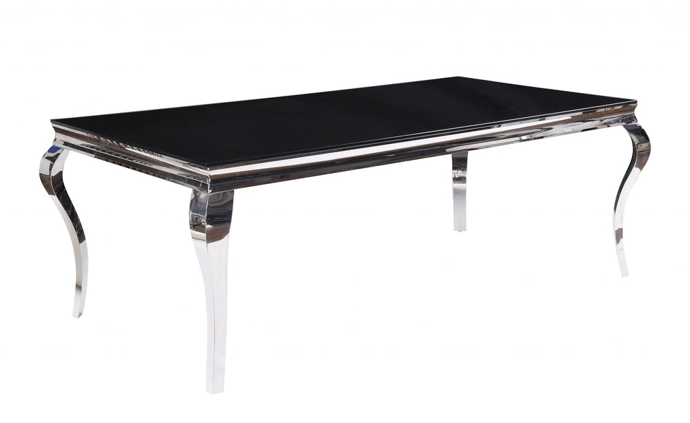 Homeroots 80" Black And White Glass And Stainless Steel Dining Table  Stainless Steel 347317