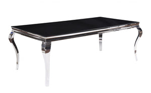 Homeroots 80" Black And White Glass And Stainless Steel Dining Table  Stainless Steel 347317