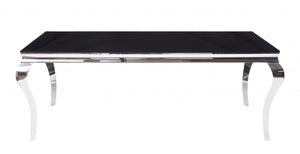 Homeroots 80" Black And White Glass And Stainless Steel Dining Table  Stainless Steel 347317