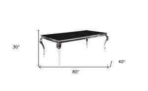 Homeroots 80" Black And White Glass And Stainless Steel Dining Table  Stainless Steel 347317