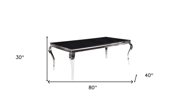 Homeroots 80" Black And White Glass And Stainless Steel Dining Table  Stainless Steel 347317