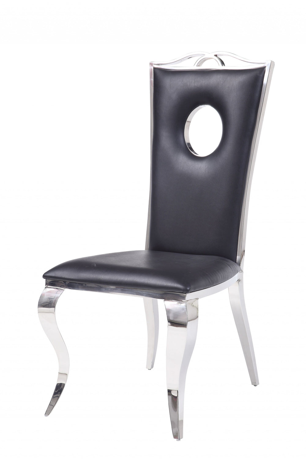 Homeroots Set Of Two Black And Silver Upholstered Faux Leather Dining Side Chairs  Metal 347320