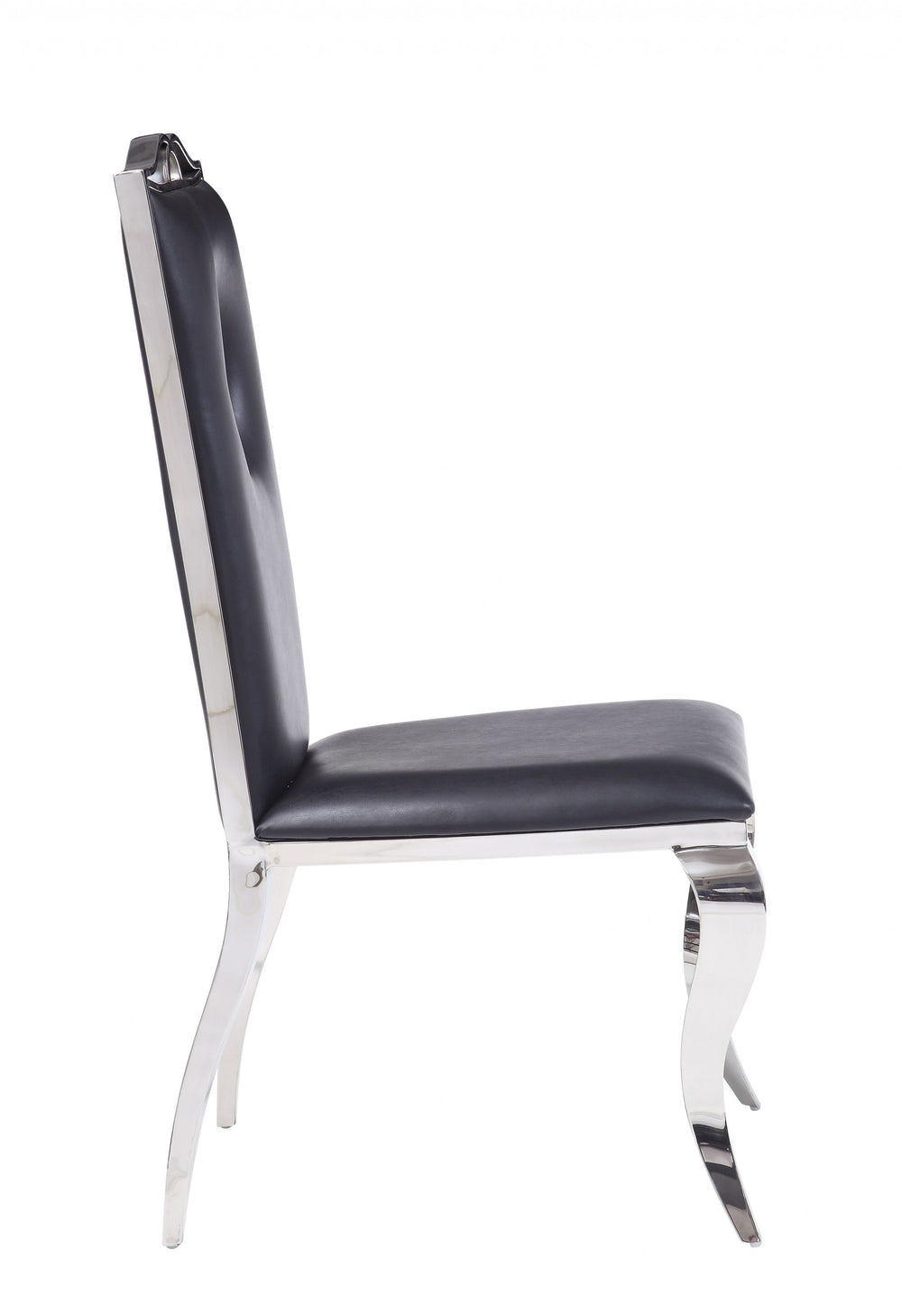 Homeroots Set Of Two Black And Silver Upholstered Faux Leather Dining Side Chairs  Metal 347320