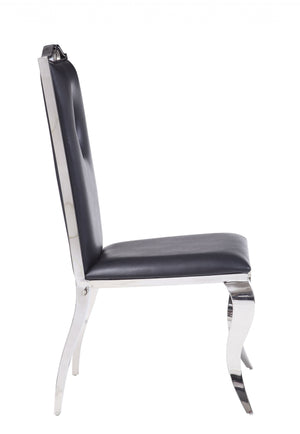 Homeroots Set Of Two Black And Silver Upholstered Faux Leather Dining Side Chairs  Metal 347320