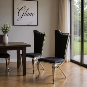 HomeRoots Set of Two Stylish Black and Silver Upholstered Dining Chairs for Modern Spaces and Comfort 347321