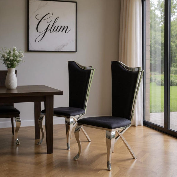 HomeRoots Set of Two Stylish Black and Silver Upholstered Dining Chairs for Modern Spaces and Comfort 347321