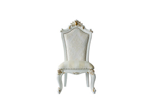 Homeroots Set Of Two 27" Beige And White Faux Leather Damask Side Chair   347322