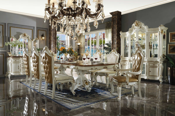 Homeroots Set Of Two 27" Beige And White Faux Leather Damask Side Chair   347322