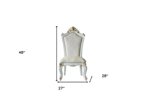 Homeroots Set Of Two 27" Beige And White Faux Leather Damask Side Chair   347322
