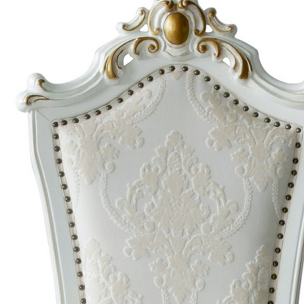 Homeroots Set Of Two 27" Beige And White Faux Leather Damask Side Chair   347322