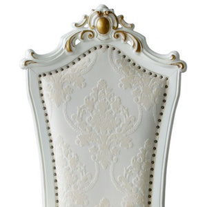 Homeroots Set Of Two 27" Beige And White Faux Leather Damask Side Chair   347322