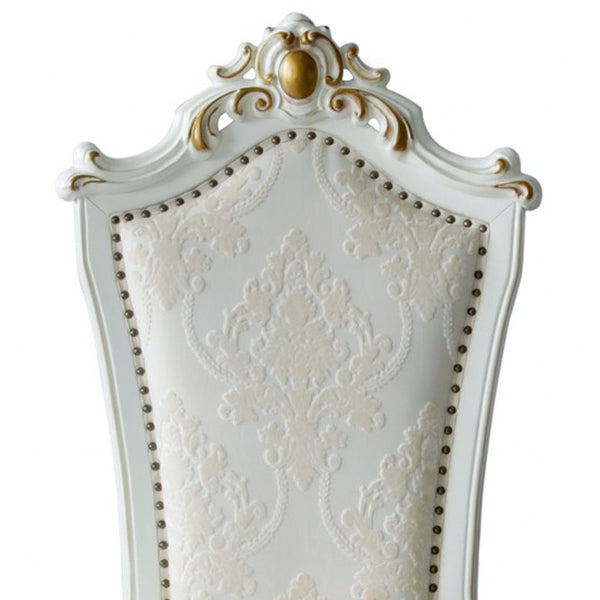 Homeroots Set Of Two 27" Beige And White Faux Leather Damask Side Chair   347322