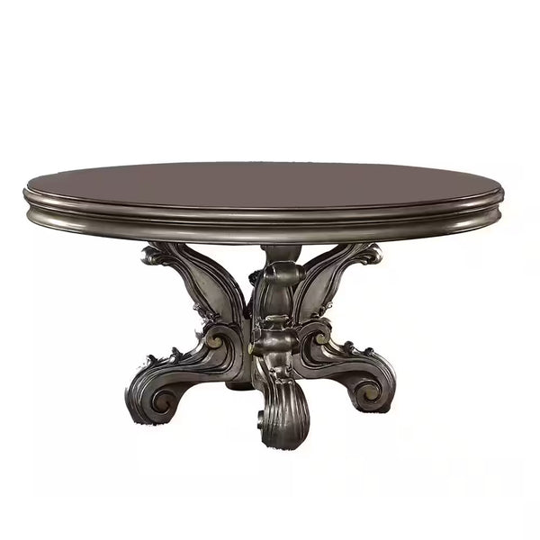 Homeroots Gray Solid Wood Pedestal Base Round Top Dining Table   347327