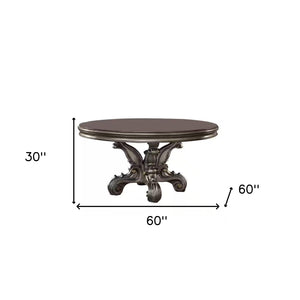 Homeroots Gray Solid Wood Pedestal Base Round Top Dining Table   347327