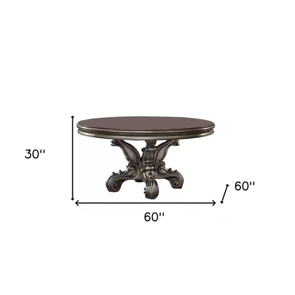 Homeroots Gray Solid Wood Pedestal Base Round Top Dining Table   347327