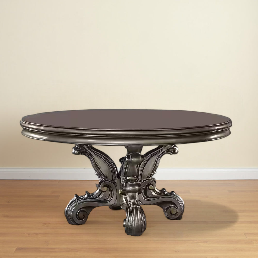 Homeroots Gray Solid Wood Pedestal Base Round Top Dining Table   347327