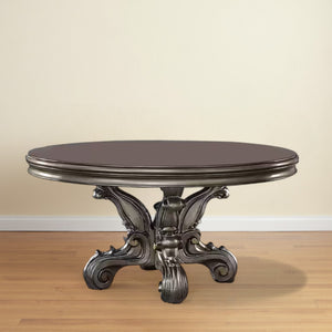 Homeroots Gray Solid Wood Pedestal Base Round Top Dining Table   347327