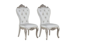 Homeroots Set Of Two Cream And Antiqued White Upholstered Fabric Queen Anne Back Dining Side Chairs  Wood 347330