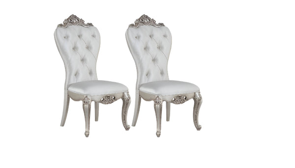 Homeroots Set Of Two Cream And Antiqued White Upholstered Fabric Queen Anne Back Dining Side Chairs  Wood 347330