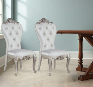 Homeroots Set Of Two Cream And Antiqued White Upholstered Fabric Queen Anne Back Dining Side Chairs  Wood 347330