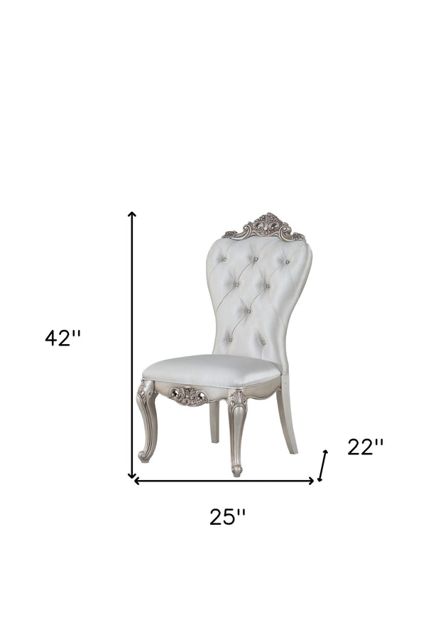 Homeroots Set Of Two Cream And Antiqued White Upholstered Fabric Queen Anne Back Dining Side Chairs  Wood 347330