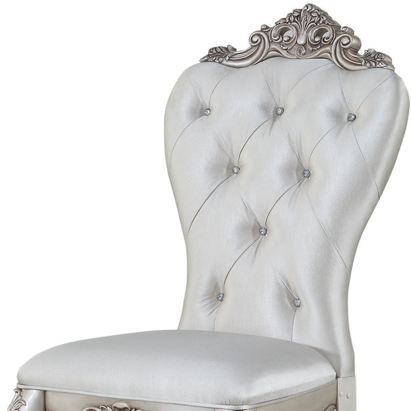 Homeroots Set Of Two Cream And Antiqued White Upholstered Fabric Queen Anne Back Dining Side Chairs  Wood 347330