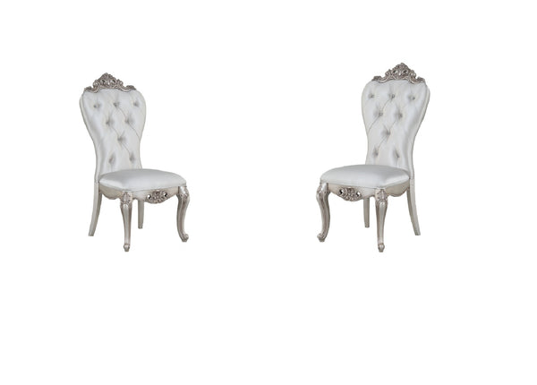 Homeroots Set Of Two Cream And Antiqued White Upholstered Fabric Queen Anne Back Dining Side Chairs  Wood 347330
