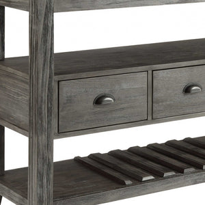HomeRoots 18" Modern Rustic White Marble Gray Oak Wood Server with Storage Cabinets & Drawers for Home Elegance 347332