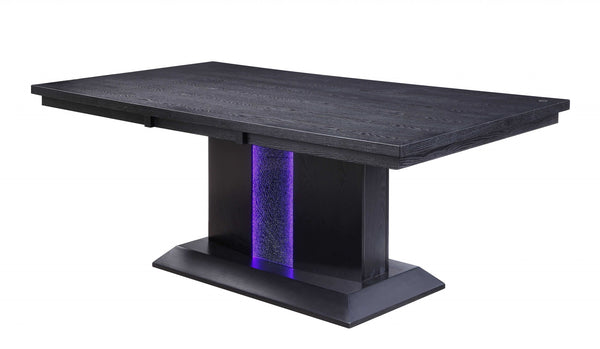 Homeroots 40" X 76" X 30" Black Wood Led Glass Dining Table  Wood 347334