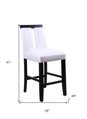HomeRoots Set of Two Stylish White and Black Faux Leather Counter Height Bar Chairs for Modern Spaces 347337